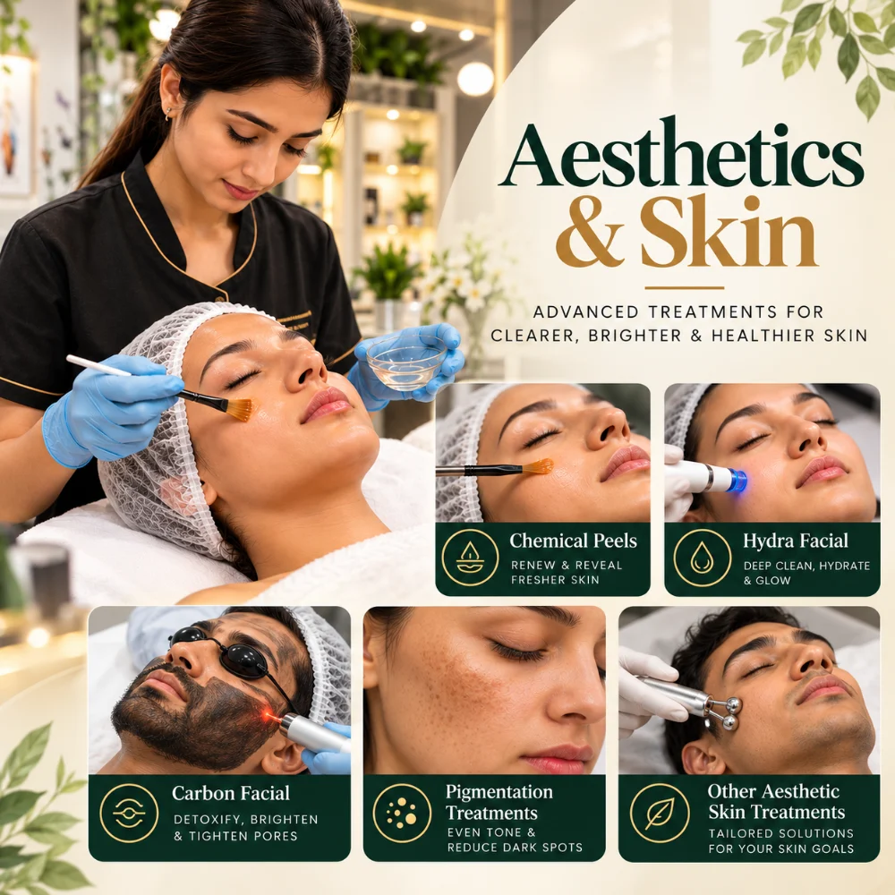 Aesthetics and skin treatments at Cosmoluxe — chemical peels, hydra facial, carbon facial and pigmentation
