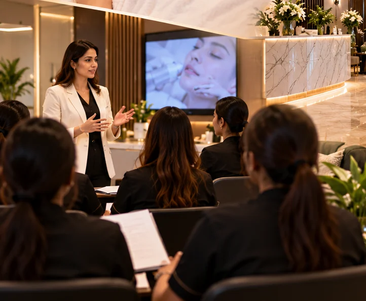 An aesthetic training session for therapists